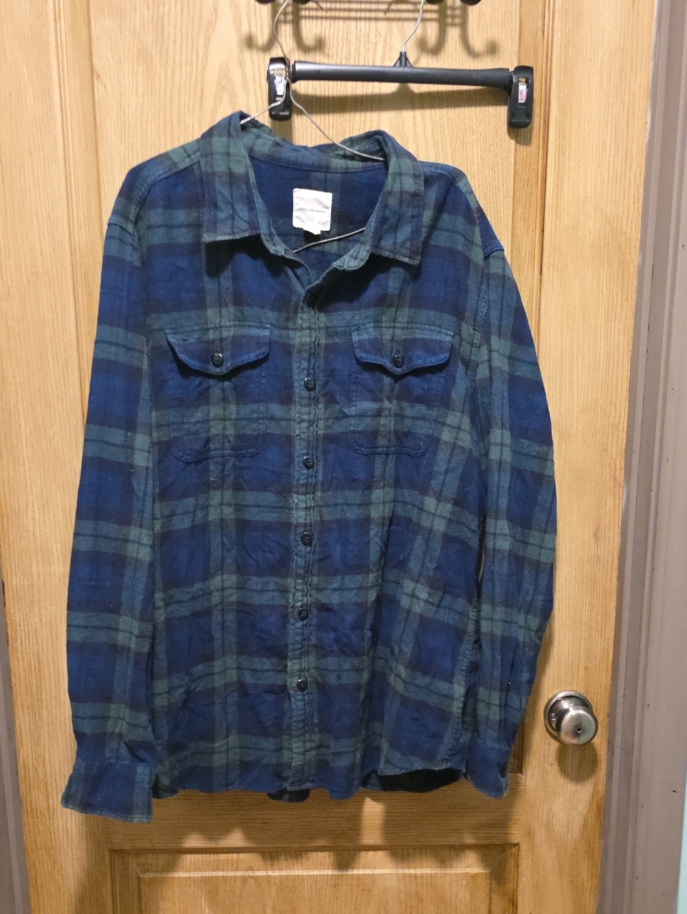 American Eagle Outfitters Blue & Green Plaid Shirt Jacket